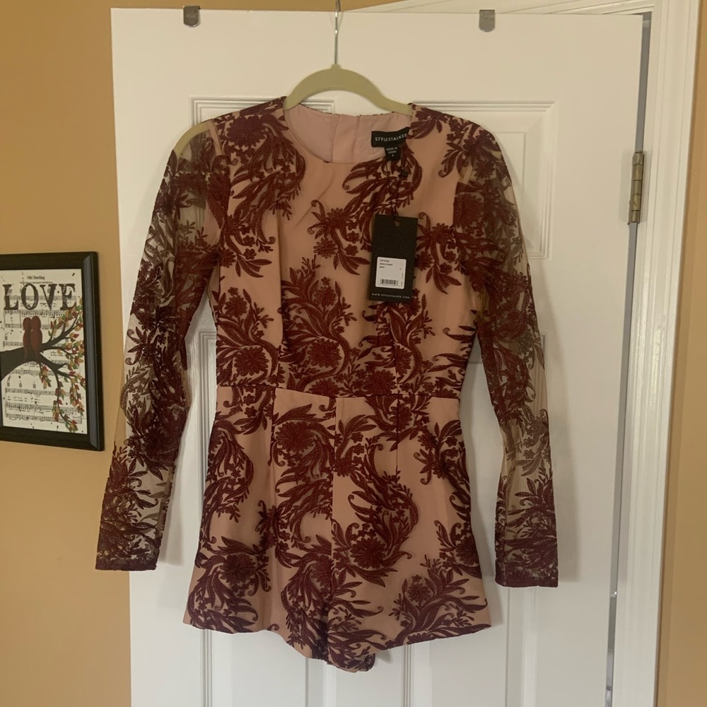 NWT Sexy Mehndi Lace Romper with sheer sleeves Size Small Holiday glam SALE